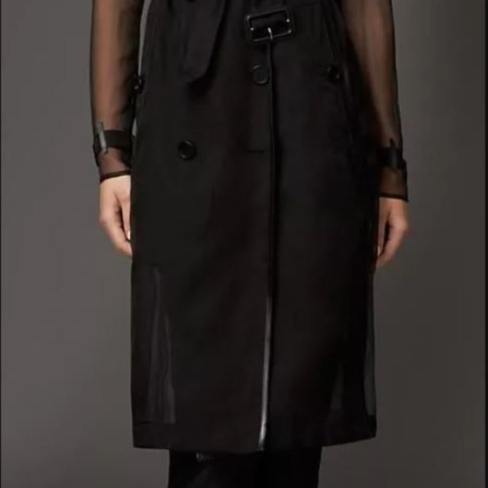 NWT BURBERRY BLACK SILK SHEER TRENCH COAT - Picture 2 of 15